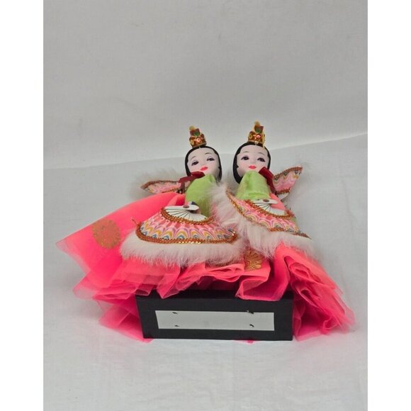 Vintage Korean Traditional Native Fabric Dolls Fan Dancers Pair - Picture 7 of 8